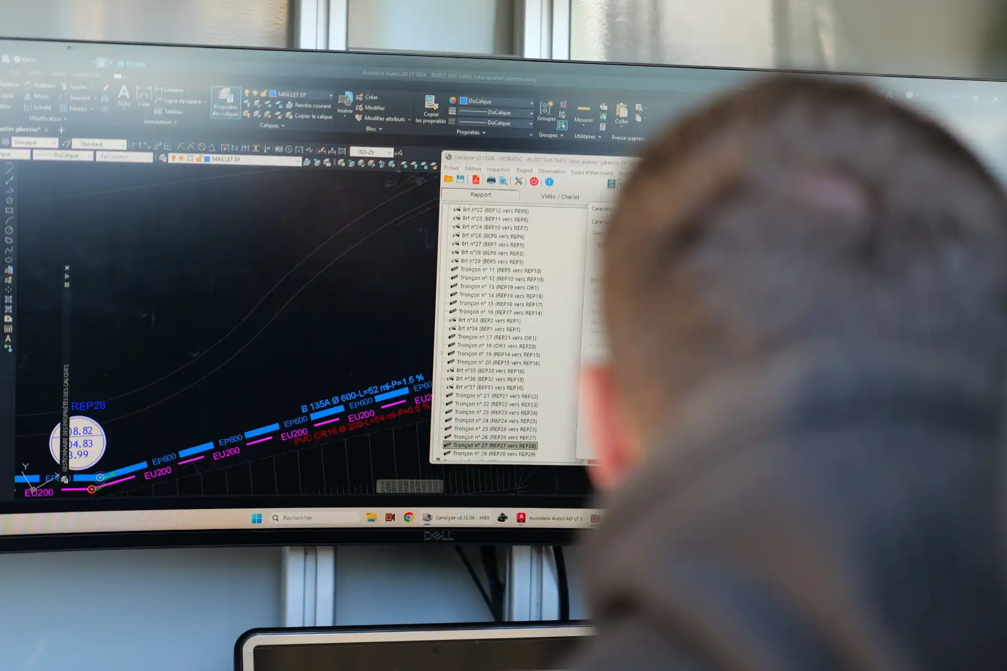 Un écran d'ordinateur au cours d'une inspection caméra chez Deldossi Assainissement.