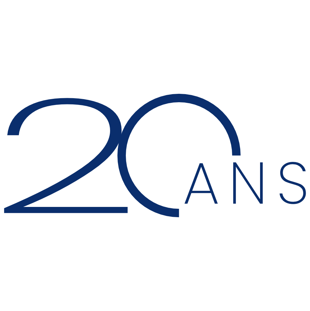 Pictogramme bleu illustrant les 20 ans d'expérience et d'existence de Deldossi Assainissement.